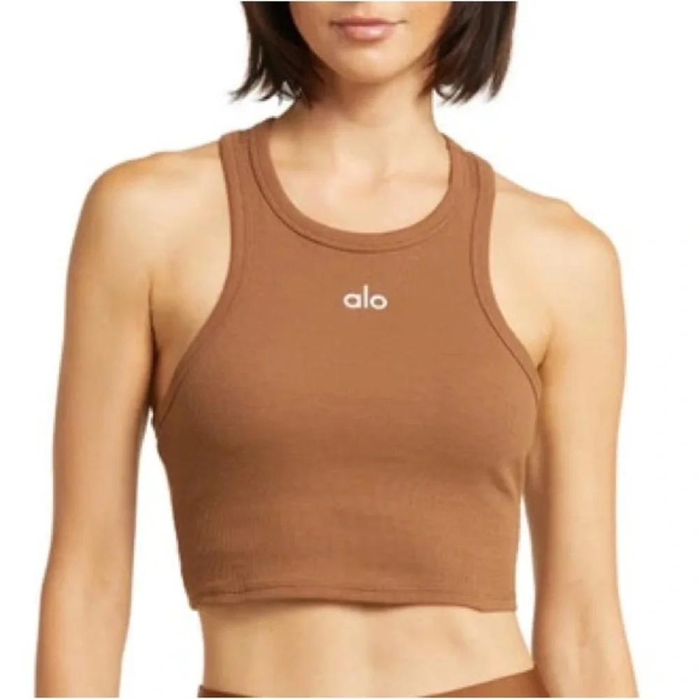 Alo Yoga Aspire Tank Bright Cinnamon Brown/White S